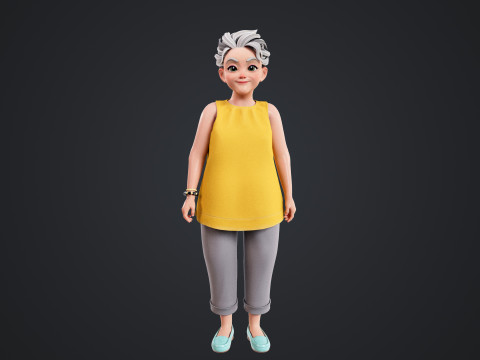 Cartoon Old Woman Rigged Model 3D