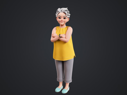Cartoon Old Woman Rigged Model 3D