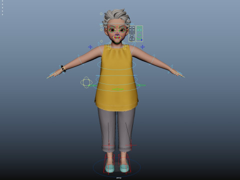 Cartoon Old Woman Rigged Model 3D