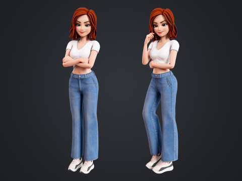 Cartoon Girl Rigged Model 3D