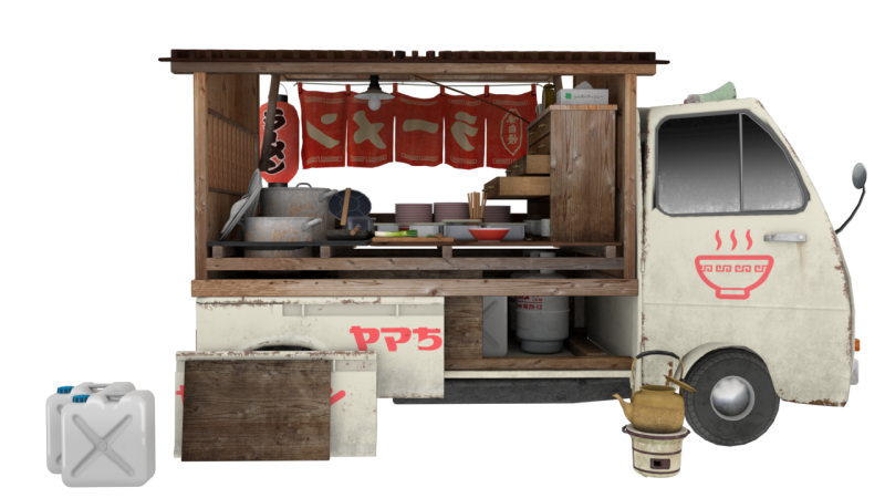 Japanese Noodles truck 3D Model .c4d .max .obj .3ds .fbx .stl .blend