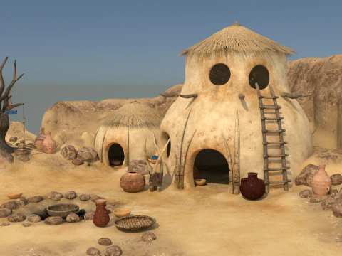 사막 부족 오두막 3D 모델