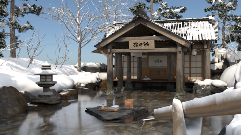Japanese style outdoor hot springs 3D 모델 .c4d .max .obj .3ds .fbx .stl .blend 