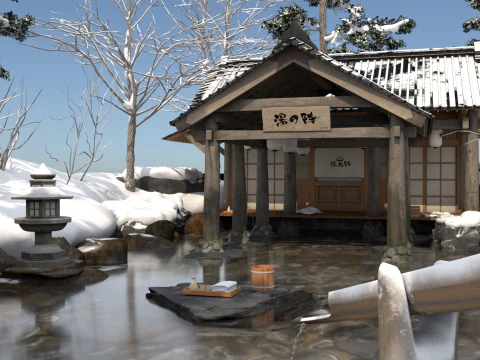 Sources chaudes ext&eacute;rieures de style japonais Modèle 3D