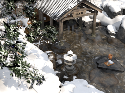 Japanese style outdoor hot springs 3D 모델