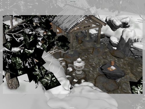 Japanese style outdoor hot springs 3D 모델