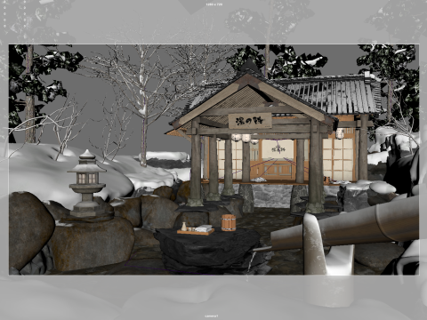 Japanese style outdoor hot springs 3D 모델