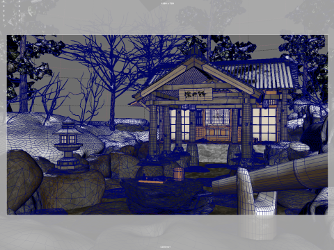 Japanese style outdoor hot springs 3D 모델