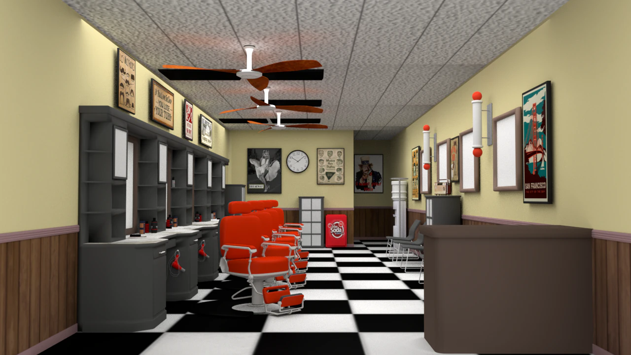 BARBER SHOP 3D Model .c4d .max .obj .3ds .fbx .stl .blend 
