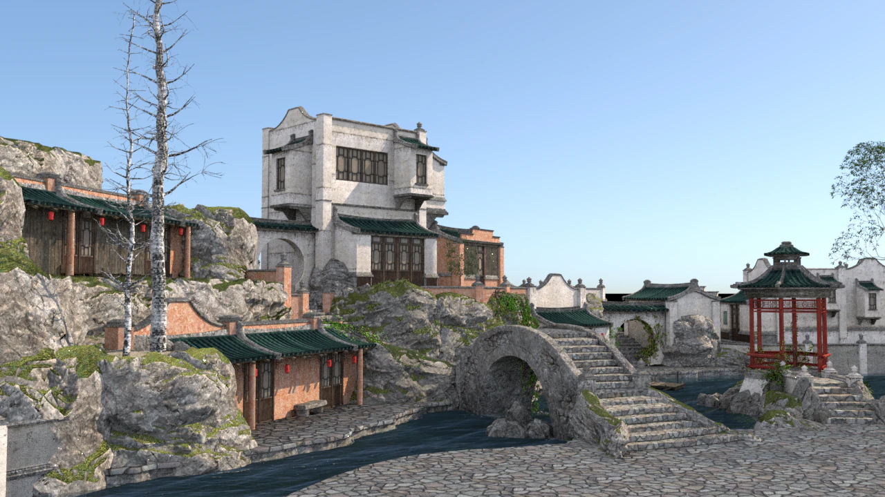 Chinese ancient town 3D Model .c4d .max .obj .3ds .fbx .stl .blend