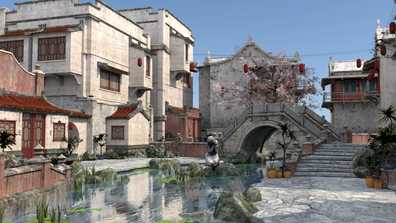 Ancient Chinese villages 3D Model .c4d .max .obj .3ds .fbx .stl .blend