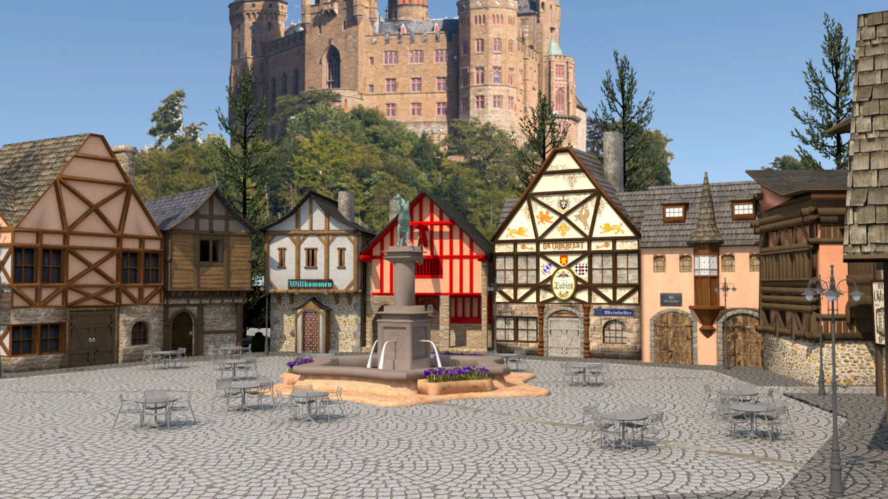 European Town 3D Model .c4d .max .obj .3ds .fbx .stl .blend 