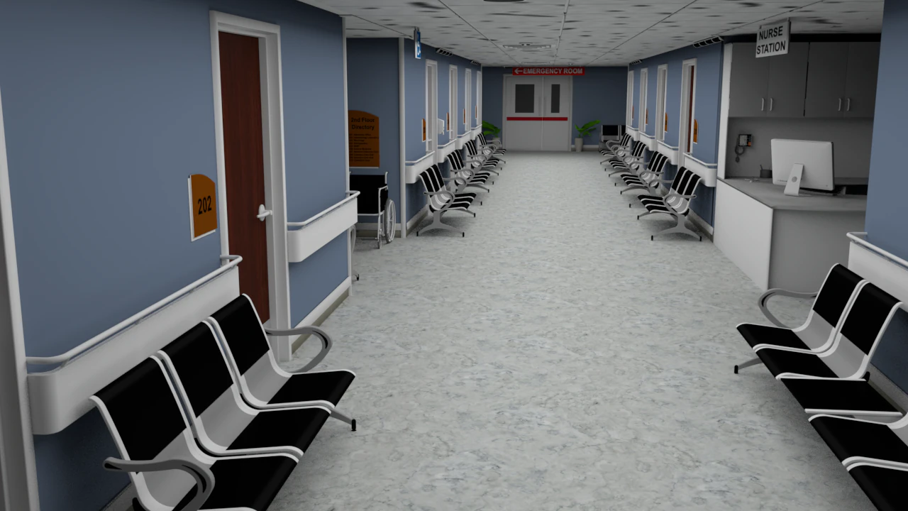 Hospital corridor 3D Model .c4d .max .obj .3ds .fbx .stl .blend 
