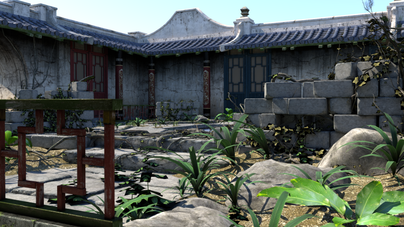 Asia Ancient buildings courtyard 3D Model .c4d .max .obj .3ds .fbx .stl .blend 