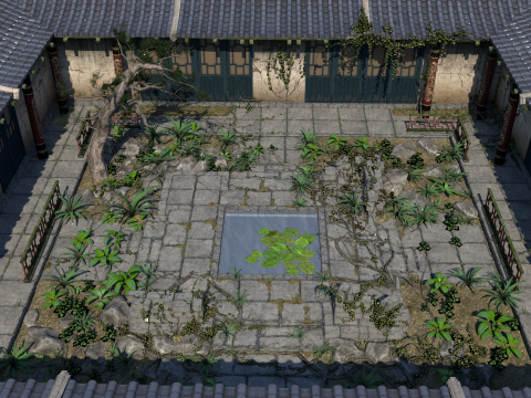 Asia Ancient buildings courtyard 3D Model