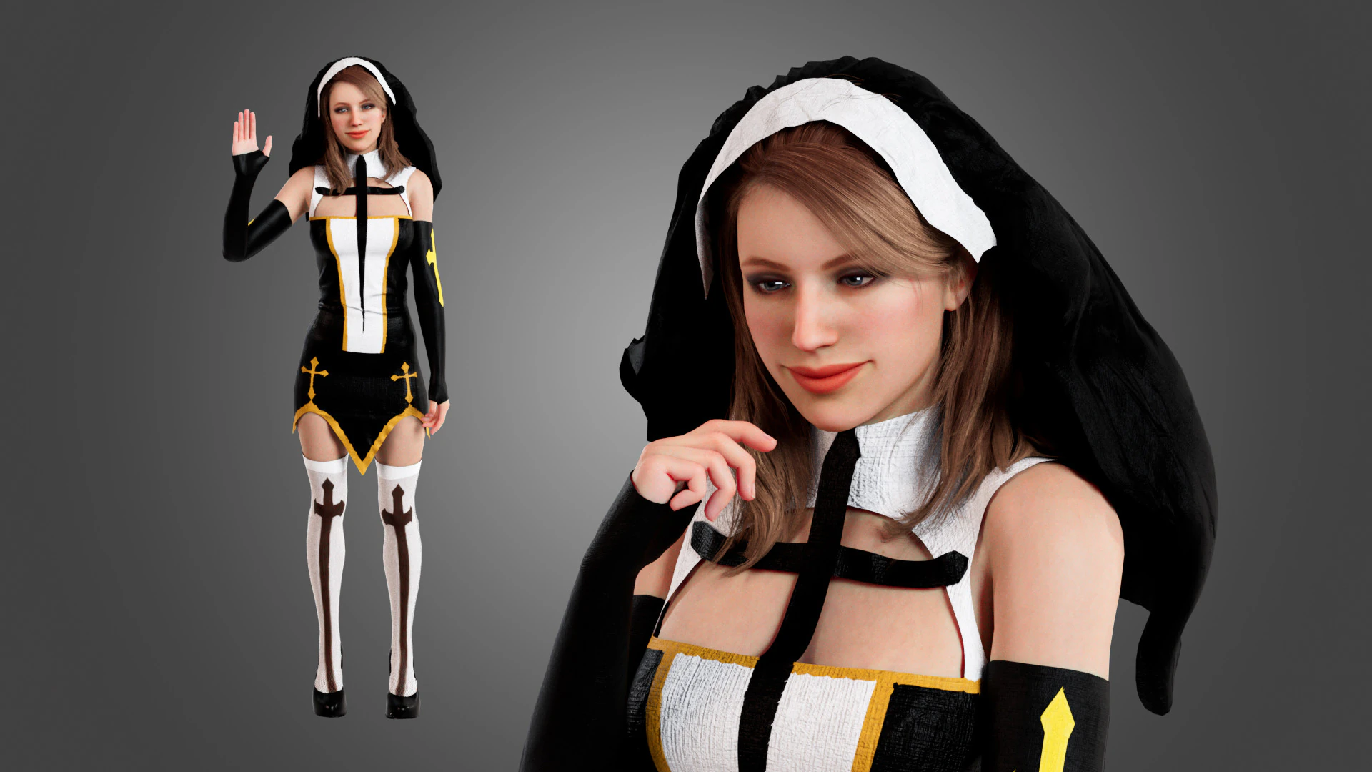 Nun Rigged 3D Model .c4d .max .obj .3ds .fbx .stl .blend 