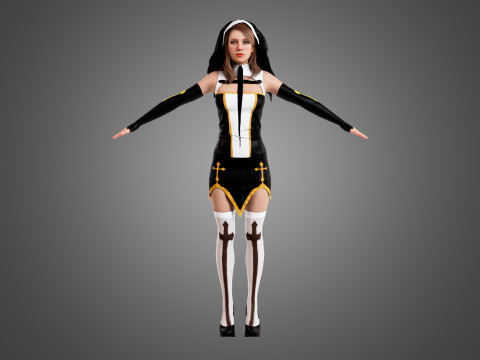 Nun Rigged 3D मॉडल