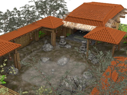 Japanese hot spring 3D Модель