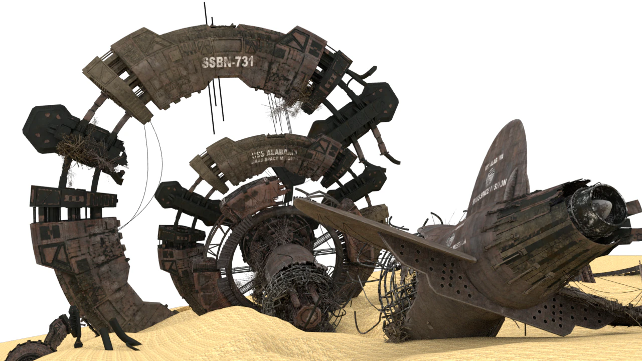 Spaceship Wreckage 3D Model .c4d .max .obj .3ds .fbx .stl .blend