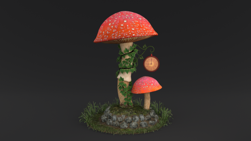 Mushroom Clock 3D Model .c4d .max .obj .3ds .fbx .stl .blend 