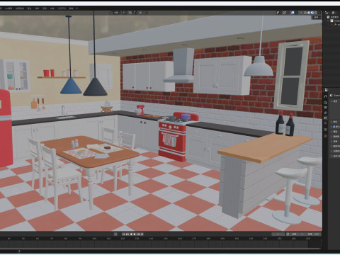 Cartoon Kitchen 3D Model