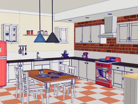 Cartoon Kitchen 3D Model