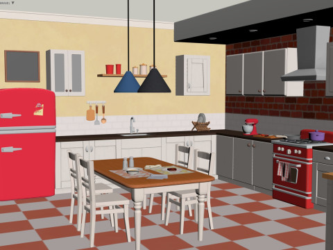 Cartoon Kitchen 3D Model