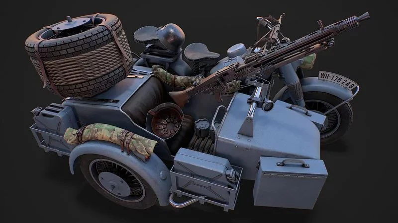 Military motorcycle 3D Model .c4d .max .obj .3ds .fbx .stl .blend