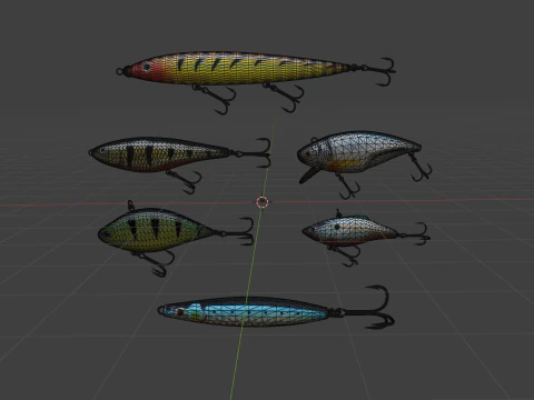 Fishing lure set 3D Model