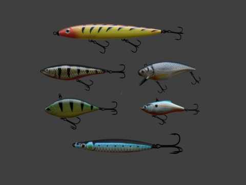 Fishing lure set 3D Model