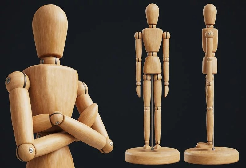 Disegno di una figura posabile in legno con manichino Modello 3D .c4d .max .obj .3ds .fbx .stl .blend