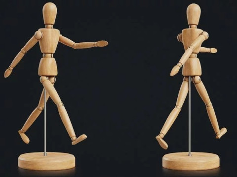 Disegno di una figura posabile in legno con manichino Modello 3D