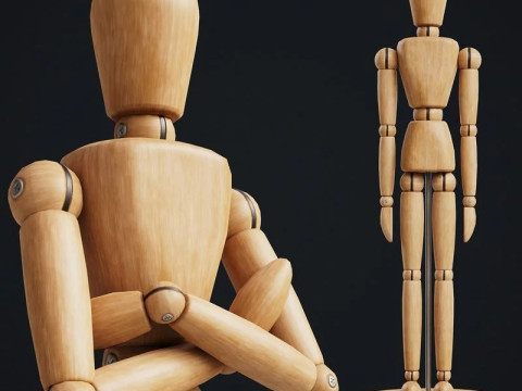 Disegno di una figura posabile in legno con manichino Modello 3D
