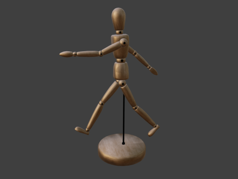 Disegno di una figura posabile in legno con manichino Modello 3D