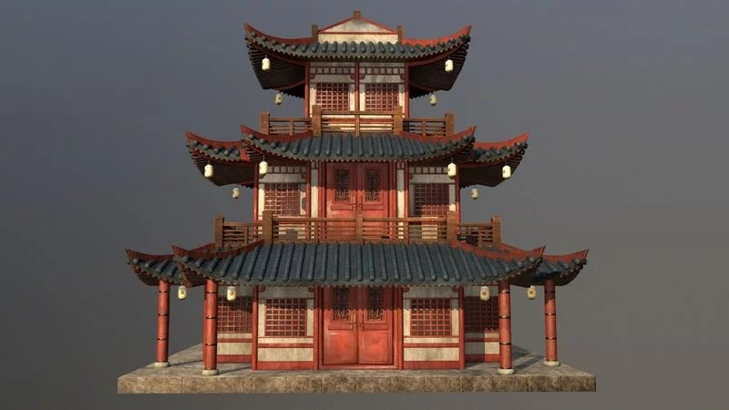 Asian Japanese and Chinese Realistic Building Model 3D .c4d .max .obj .3ds .fbx .stl .blend