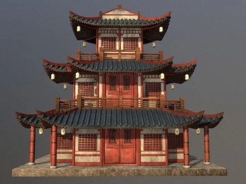 Asian Japanese and Chinese Realistic Building 3D Model