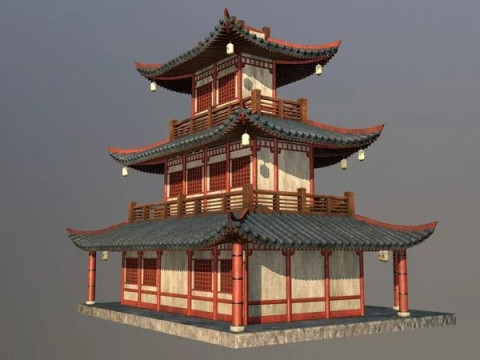 Asian Japanese and Chinese Realistic Building Model 3D