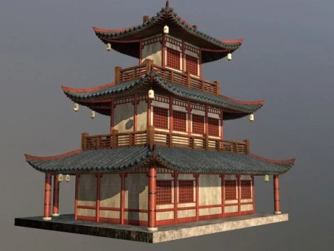 Asian Japanese and Chinese Realistic Building Model 3D