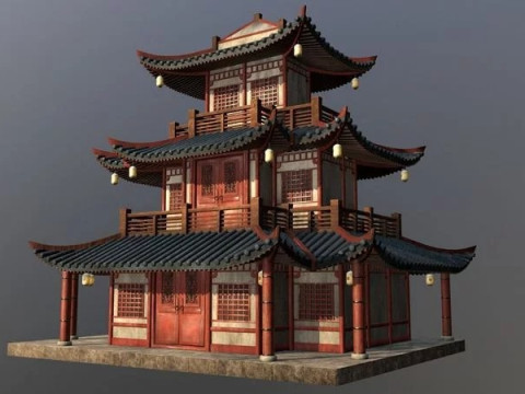 Asian Japanese and Chinese Realistic Building Model 3D