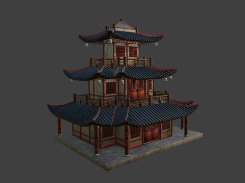 Asian Japanese and Chinese Realistic Building Model 3D