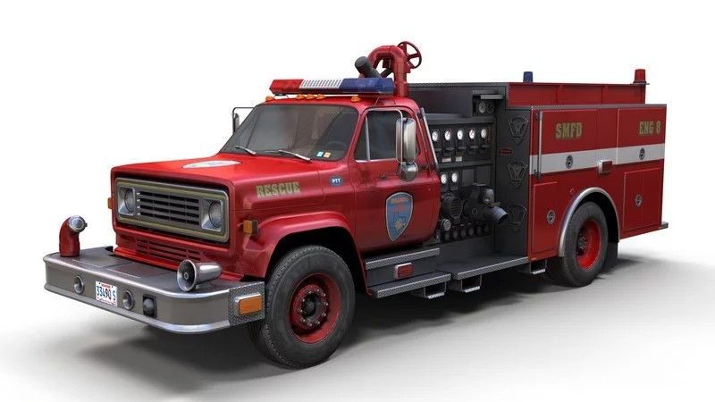 Vintage fire truck 3D 모델 .c4d .max .obj .3ds .fbx .stl .blend