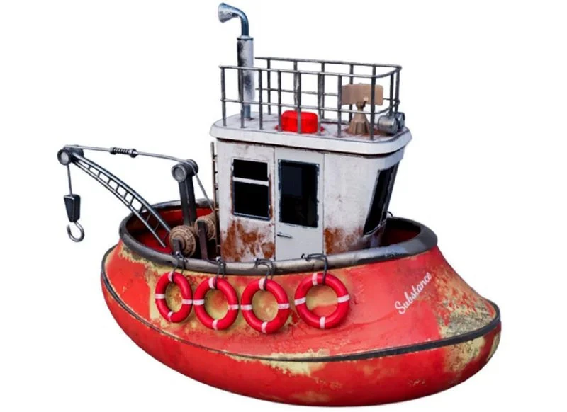 Old Tug Boat 3D Model .c4d .max .obj .3ds .fbx .stl .blend 