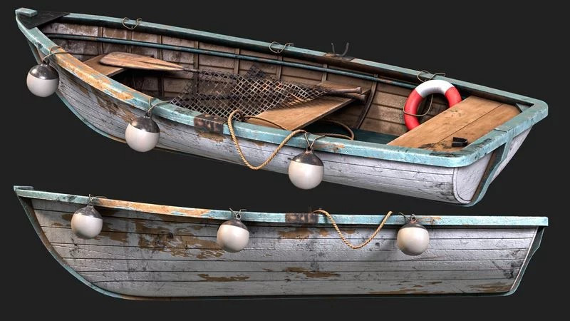 Old Paddle Boat 3D Модель .c4d .max .obj .3ds .fbx .stl .blend