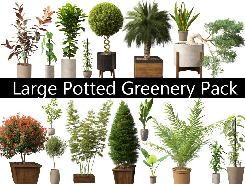 Pacote Grande de Verdura em Vaso 40 Modelo 3D .c4d .max .obj .3ds .fbx .stl .blend 