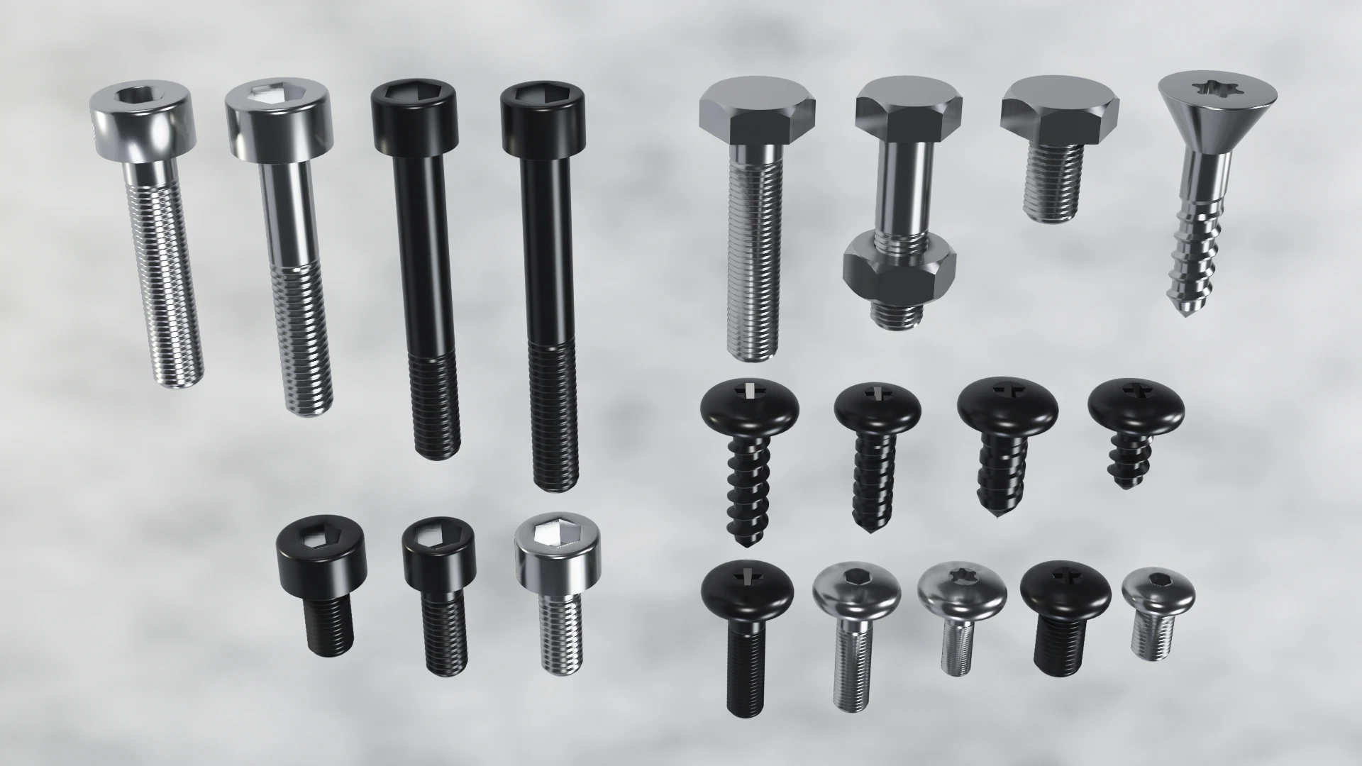 Screws and bolts collection 3D Model .c4d .max .obj .3ds .fbx .stl .blend