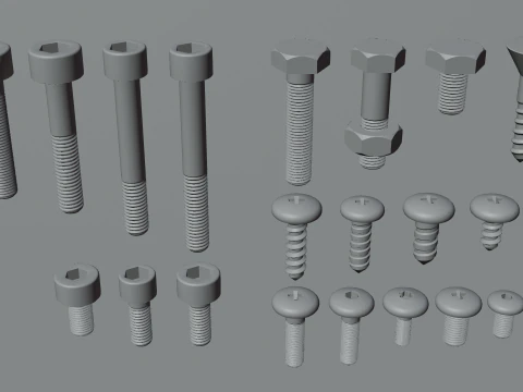Screws and bolts collection 3D Model