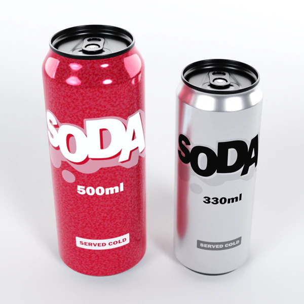Soda cans 500ml and 330ml 3D Model .c4d .max .obj .3ds .fbx .stl .blend
