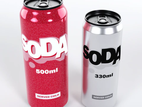 탄산음료 캔 500ml 및 330ml 3D 모델