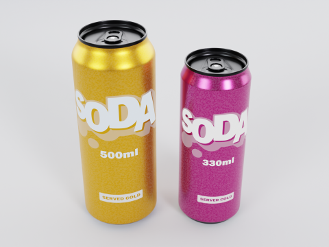 Soda cans 500ml and 330ml 3D Model
