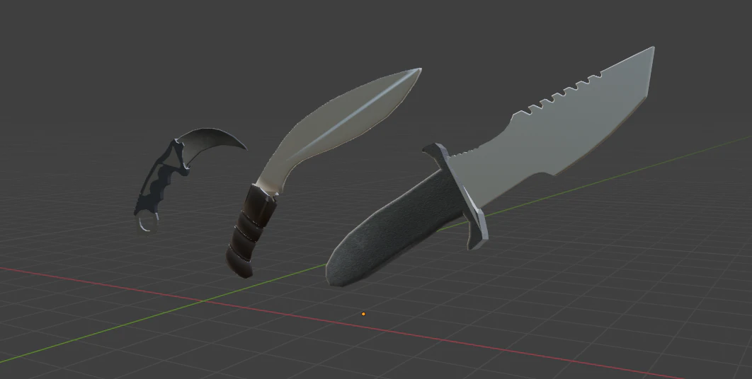 Low Poly Triple Knife Pack 3D Model .c4d .max .obj .3ds .fbx .stl .blend 